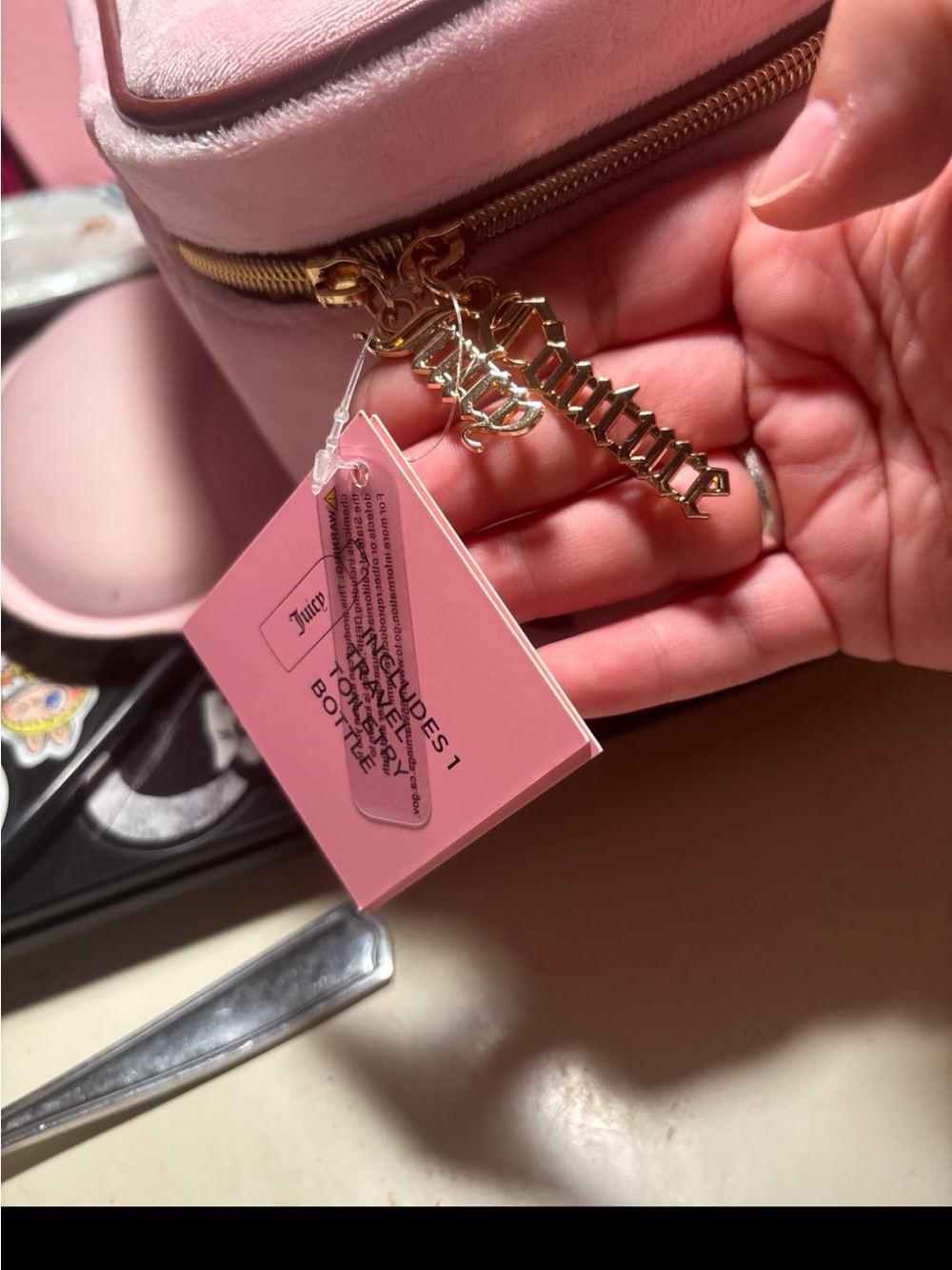Juicy Couture Light Pink Velvet Cosmetic Case with Gold Crest - Picture 2 of 5